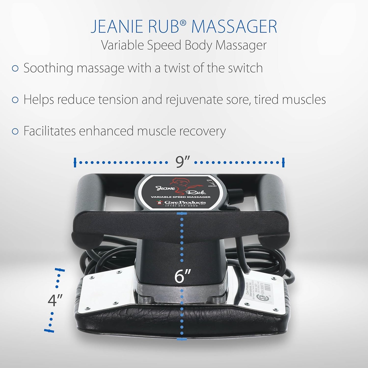 Core Products Jeanie Rub Variable Speed Massager, Deep Tissue Back & Shoulder Massager for Pain Relief, Body Massager for Back, Neck, Lower Back & Cellulite Massage