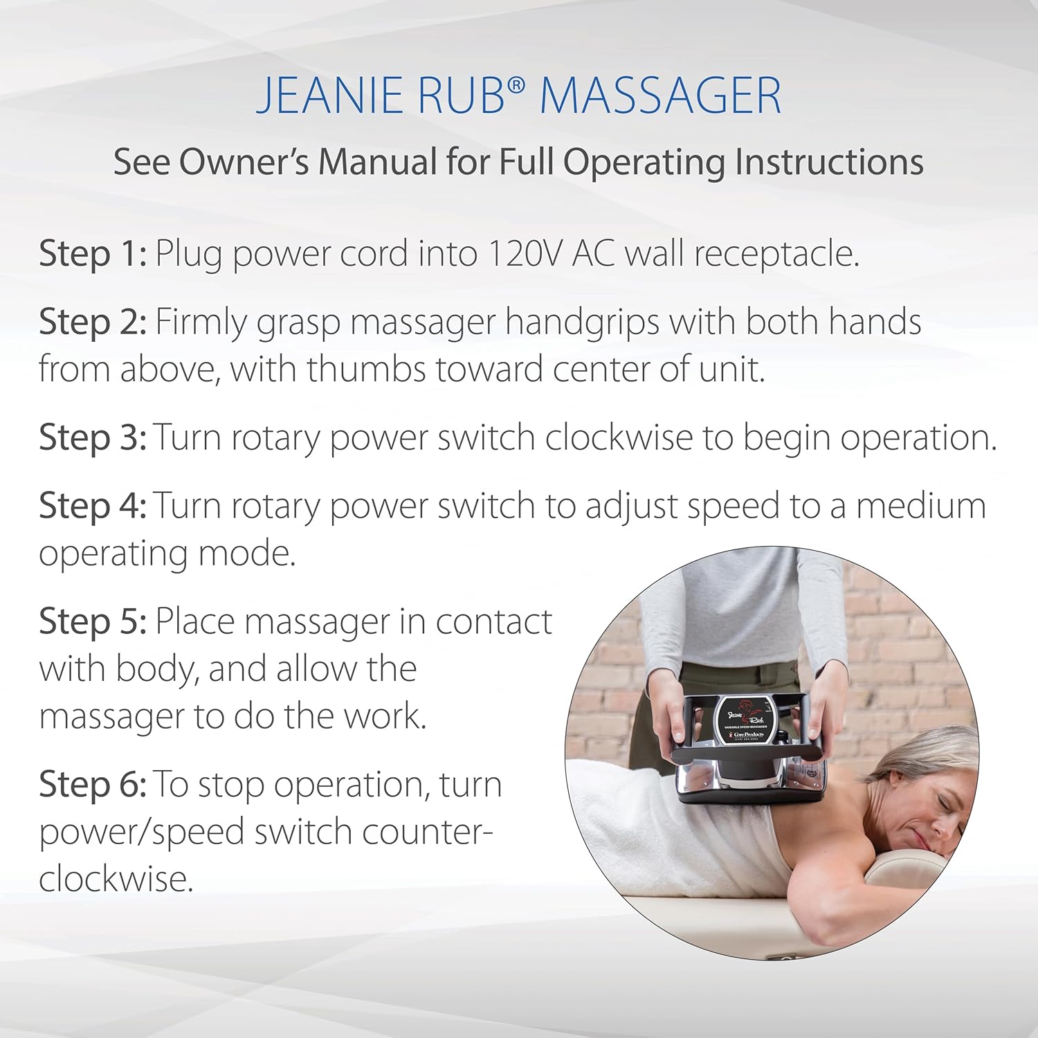 Core Products Jeanie Rub Variable Speed Massager, Deep Tissue Back & Shoulder Massager for Pain Relief, Body Massager for Back, Neck, Lower Back & Cellulite Massage